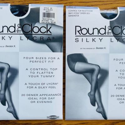 2 Round the Clock Control Top Size C Sheer Leg Sandaltoe Navy Black Pantyhose